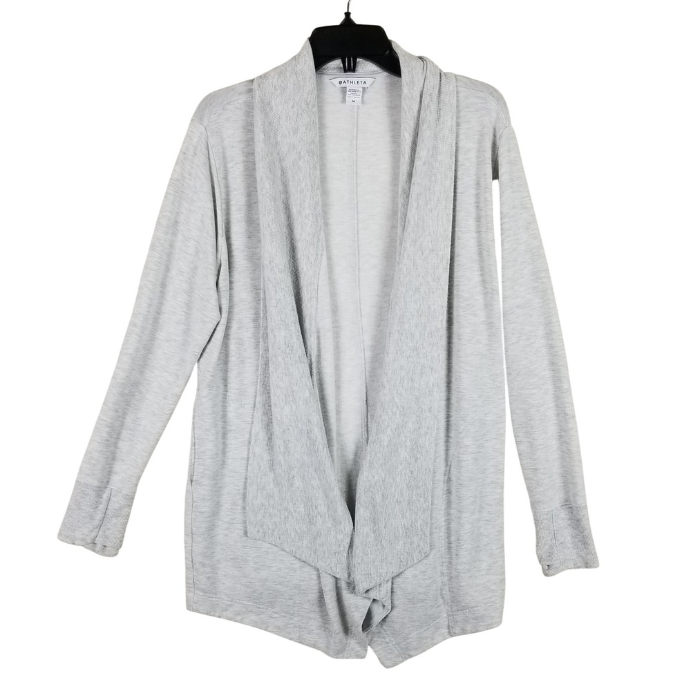 Athleta Cardigan Women Size M Gray Draped Open Front Tencel Modal Pranayama Wrap